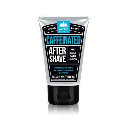 Pacific Shaving Company Caffeinated Aftershave, Men's Grooming Product - Antioxidant Daily Face Lotion + After Shave - Soothing Aloe & Spearmint Post Shave Balm for Sensitive Skin (3.4 Oz)
