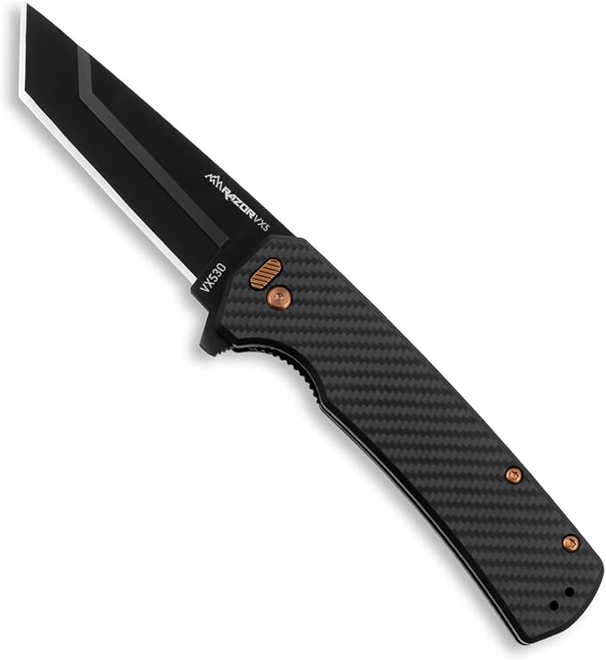 OUTDOOR EDGE Razor VX5 | 1K Carbon Over G10 with Black Tanto| Replaceable Blade EDC Folding Pocket Knife | 3" Blade, Ceramic Ball Bearings, Carbon Fiber Handle, Reversible Pocket Clip | Outdoor, Camping, Survival, Utility