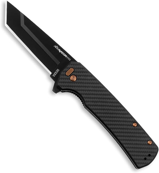 OUTDOOR EDGE Razor VX5 | 1K Carbon Over G10 with Black Tanto| Replaceable Blade EDC Folding Pocket Knife | 3" Blade, Ceramic Ball Bearings, Carbon Fiber Handle, Reversible Pocket Clip | Outdoor, Camping, Survival, Utility