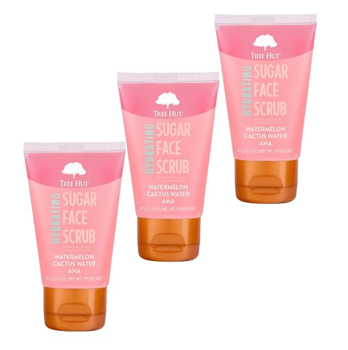 Watermelon & Cactus Hydrating Face Scrub – 1.5 fl oz, Deep Pore Cleanser with AHA, Exfoliates Skin & Impurities, Vegan & Free of Parabens & Sulfates, VitaBoost™ Loofah (Pack of 3, Watermelon & Cactus)