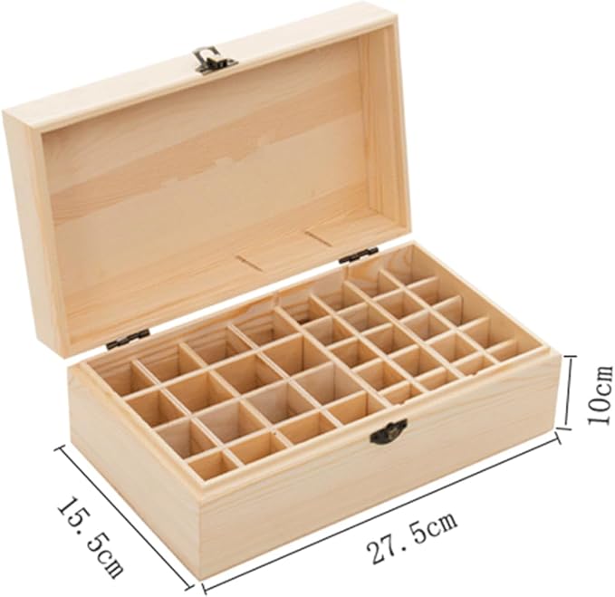 Pure Vie Essential Oil Wooden Storage Box Travel Display Presentation, Holds 36 Bottles for 5, 10, 15ml - Aromatherapy Organizer Nail Polish Fragrance Container - Keep Your Oils Safe & Space Saver