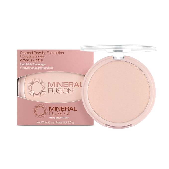 Mineral Fusion Pressed Powder Foundation, Cool 1 - Fair Skin w/ Pink/Red Undertones, Age Defying Foundation Makeup with Matte Finish, Talc Free Face Powder, Hypoallergenic, Cruelty-Free, 0.32 Oz