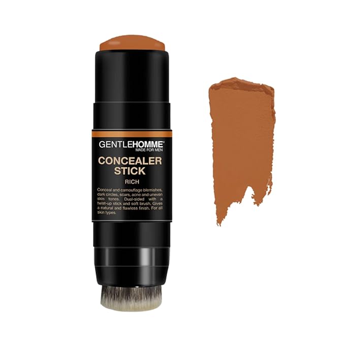 Concealer Stick - Men’s 2-in-1 Concealer & Brush - For Blemishes, Dark Circles, Scars, Acne & Uneven Skin Tones - Natural Finish - All Skin Types - Vegan - Rich - 1 Stick