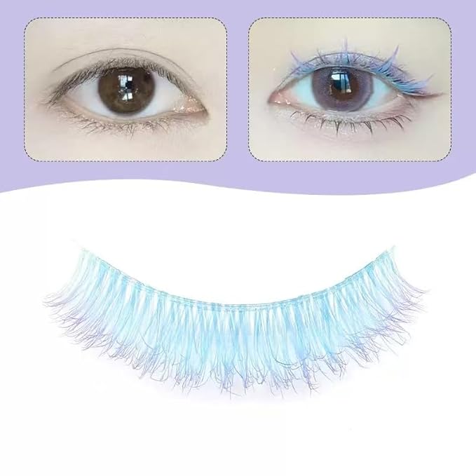 Sunniess Ombre Afro-Curl Colored Lashes Silk Protein Fluffy Wispy Volume Fake Short Lashes with Color for Daliy Halloweens Cosplay Party Stage Blue Purple Lashes Make up False Eyelashes 5 Pairs