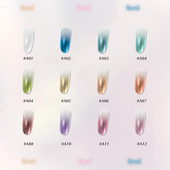 FAVAI Aurora Collection(#A) 12 Colors Airbrush Gel Nail Polish Air Gel Set, 12 Luxurious Metallic Shades for Iridescent, Northern Lights-Inspired Nail Art 12 * 10ml