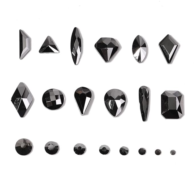 12 Types of Mine Black 600 Diamonds + 2500 Flat Rhinestones Mix 20 Styles Flatback DIY Crafts Rhinestone Crystals 3D Decorations Flat Back Stones Set +Tweezers + Drill Pen