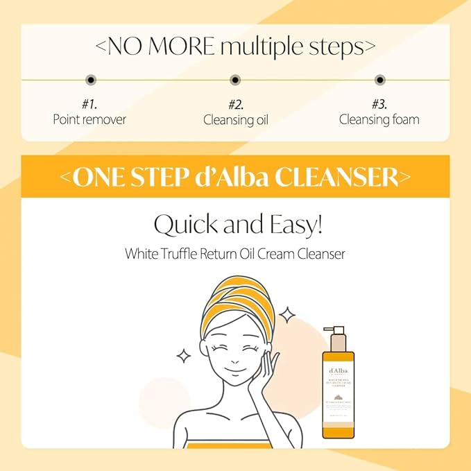 d'alba Piedmont Italian White Truffle Return Oil Cream Cleanser, Vegan Skincare, Easy One Step Cleanser for Sebum & Makeup Removal, Hydrating Cleanser, for Sensitive Skin, Korean Skin Care