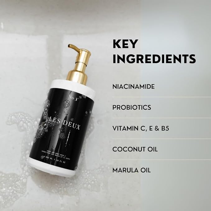 Les Deux Body Wash - Nourishing & Hydrating Natural Body Cleanser with Niacinamide, Probiotics, Rosehip & Marula Oils, No 3 - (Santal, Vetiver, Eucalyptus). Sulfate Free Body Wash