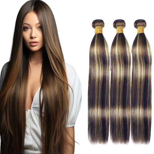 Highlight Straight Bundles P1B/27 Straight Black and Honey Blonde Bundles Double Weft Weave Extensions Brazilian Human Hair Soft and Silky for Black Women 24 26 28 Inch