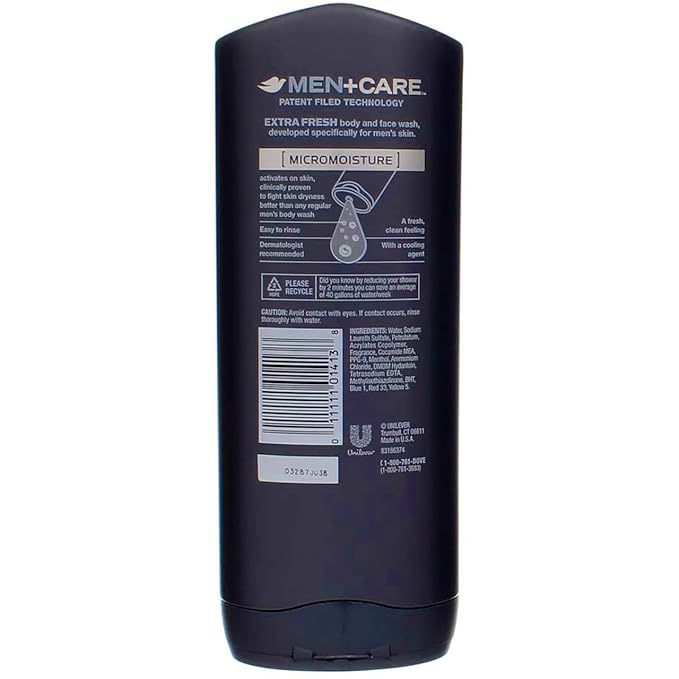 Dove Men Care, Body & Face Wash, Extra Fresh, Pack of 3, (13.52 Fl. Oz/400 ml Each)