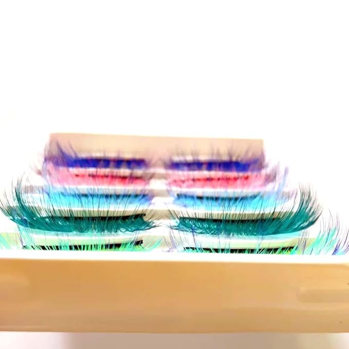 Sunniess Ombre Colored Lashes Silk Protein Fluffy Wispy Volume Fake Lashes for Halloweens Cosplay Party Stage Russian D Curl Lashes with Color Make up Faux Mink False Eyelashes 5 Pairs