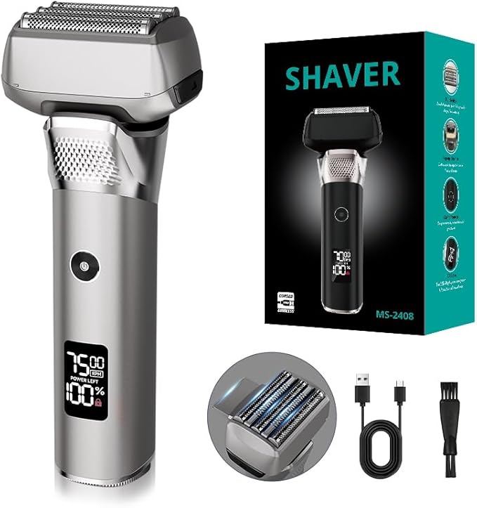 Electric Razor for Men Professional Detachable Wet/Dry Electric Foil Shaver with Pop-up Trimmer 70 Minute Runtime, Rechargeable Precision Trimmer (Silver)