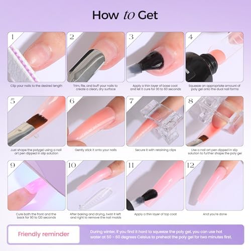 Poly Gel Nail Kit: PolyGel with Slip Solution Mini U V Nail Light Poly Nail Gel Kit for Beginners with Everything Extension 14 PCS