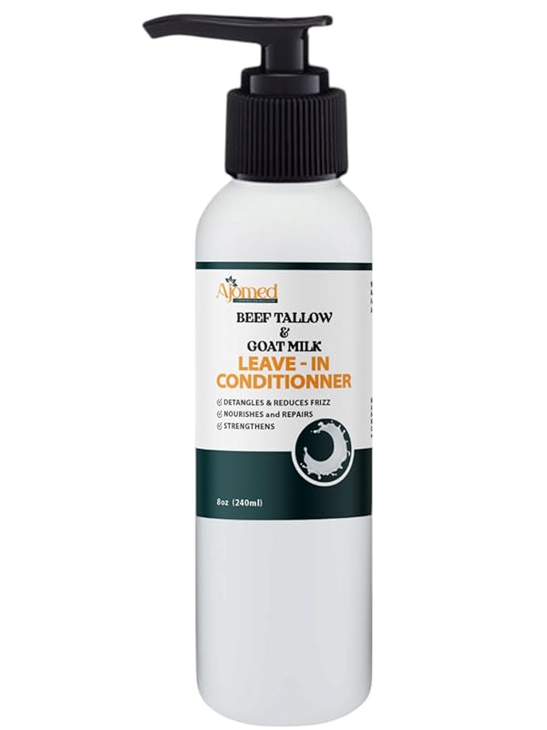 Beef tallow & Goat milk Leave-In Conditioner| Handmade hair Detangler- Anti-Frizz dreadlock moisturizer-Split End Moisturizing Hair Care for Dry, Damaged Hair Moisturizing Curl Primer (8 Fl Oz)