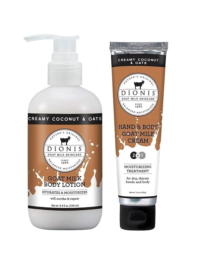 Dionis Creamy Coconut & Oats Lotion (8.5 oz), Hand and Body Cream (3.3 oz) Bundle