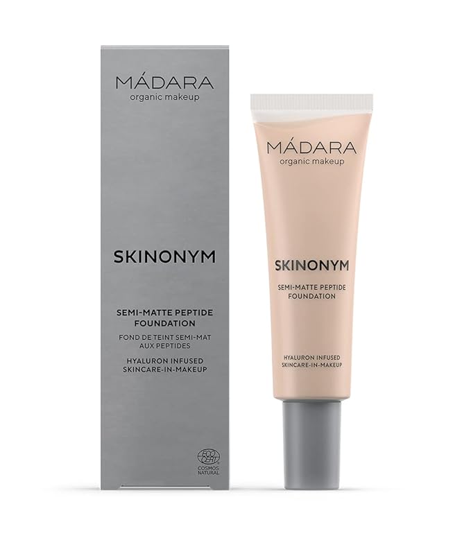 MÁDARA Organic Skincare |SKINONYM Semi-Matte Peptide Foundation, #20 IVORY, 30ml – Boosted by collagen-supporting peptides, Semi-matte finish, Adapts to the skin's texture, Ecocert certified.