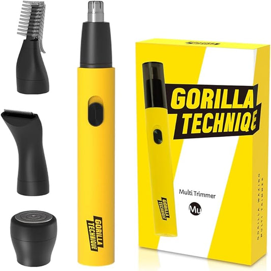 Gorilla Technique Nose Ear Hair Trimmer for Men, Rechargeable 4-in-1 Trimmer for Nose Ear Eyebrow Hair Removal, No Pull No Snag Grooming with High-Speed 10,000rpm Motor, 4 Heads