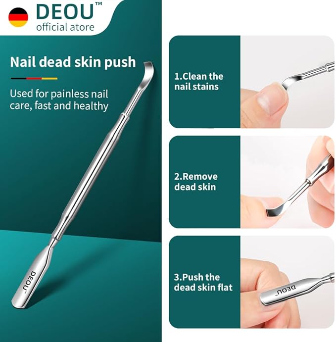 DEOU professional cuticle scissors, salon manicure tools, stainless steel eyelash trimmer, Manicurist nail care blade, extremely sharp, for women's manicure (Cuticle scissors+Steel push)
