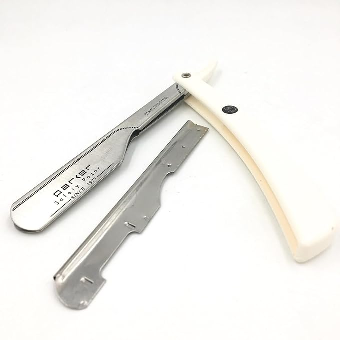 Parker PTW Push Type Blade Load Professional Straight Edge Barber/Shavette Razor with Stainless Steel Blade Arm and 5 Parker Premium Platinum Blades