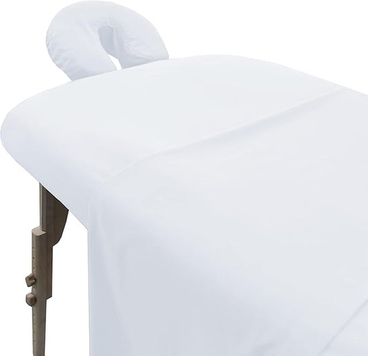 LONDON LINENS Pack of 2 Soft Microfiber Massage Table Sheets 3 Piece Set - Includes Massage Table Cover, Massage Fitted Sheet, and Massage Face Rest Cover (White)