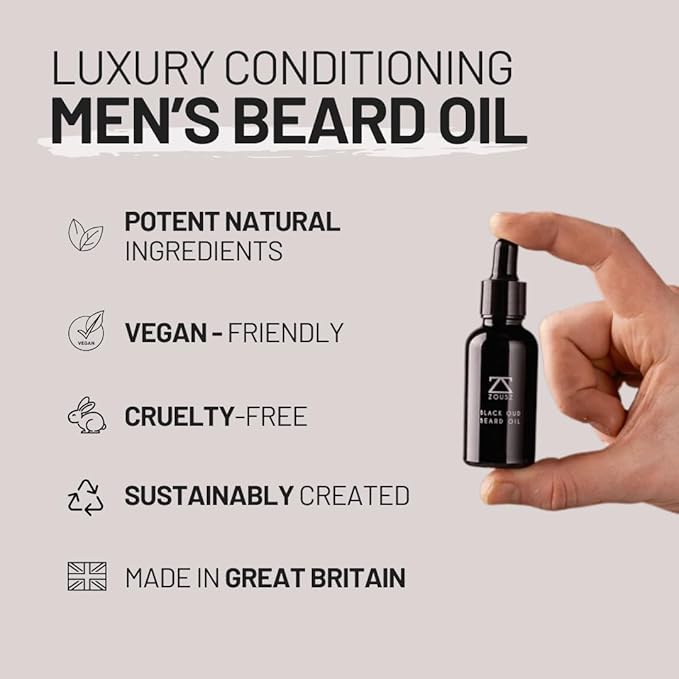 Black Oud Beard Oil for Men, Beard Moisturizer & Conditioner, Non-Greasy Men's Beard Care Essential, Growth Enhancer Natural Beard Oil Men's Gift, 1 Fl Oz Dropper Bottle