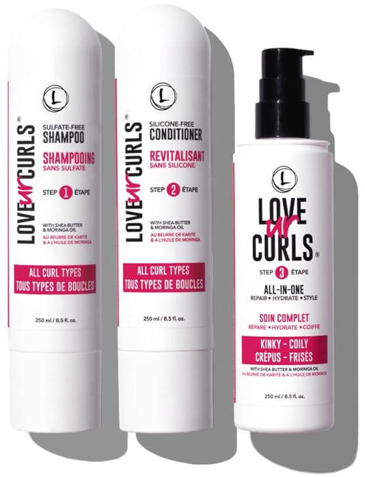 Love Ur Curls - Shampoo & Conditioner Set with All in One Curl Cream Styler for Kinky & Coily Hair, 3 Step System for Repair and Moisturizing