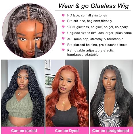 30 Inch Wear and Go Glueless Wig for Beginners Body Wave Lace Front Wigs Human Hair 180 Density 5x5 HD Lace Closure Wigs Human Hair Glueless Wigs Human Hair Pre Plucked Pre Cut Wigs for Black Women