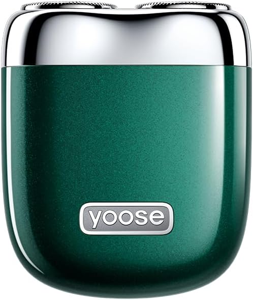 yoose Mini Electric Shaver, Alloy Portable Travel Shavers, Cordless Shaving, USB-C Rechargeable Electric Razor for Men, Dry Shave, IPX7 Waterproof, Detachable Head, Easy Cleaning, Green