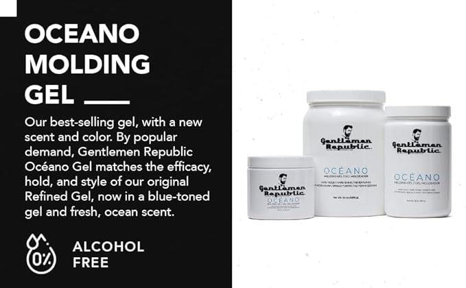 Gentlemen Republic Oceano Men's Hair Gel 16oz W/Pump - Strong Touchable Hold and High Shine Styling Gel for Hair, 100% Alcohol-Free Professional Formula with Fresh Scent, Mens Hair Product Made in USA