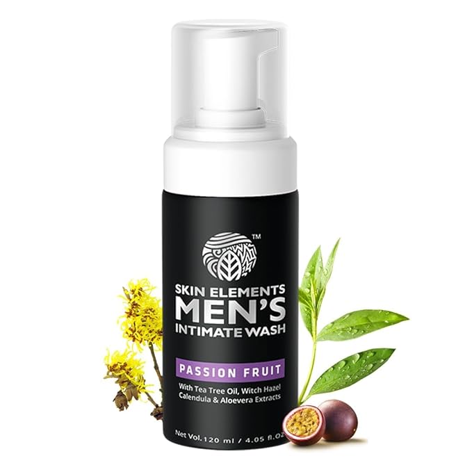 Skin Elements Intimate Wash for Men with Passion Fruit (4.05 Fl Oz) | pH Balanced Foaming Intimate Wash | Prevents Itching, Irritation & Bad Odor |
