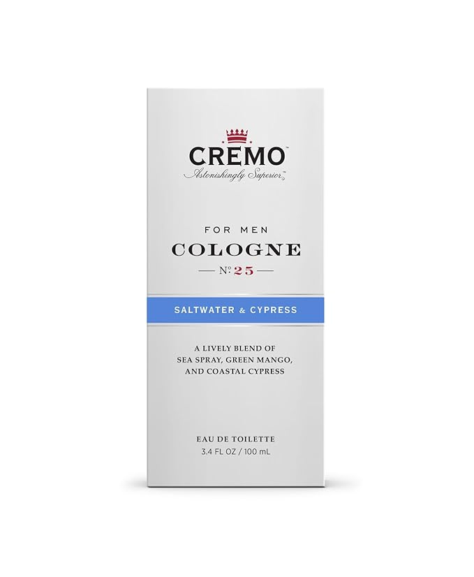 Cremo Saltwater Cypress Cologne Spray, A Lively Blend of Sea Spray, Green Mango and Coastal Cypress, 3.4 Fl Oz