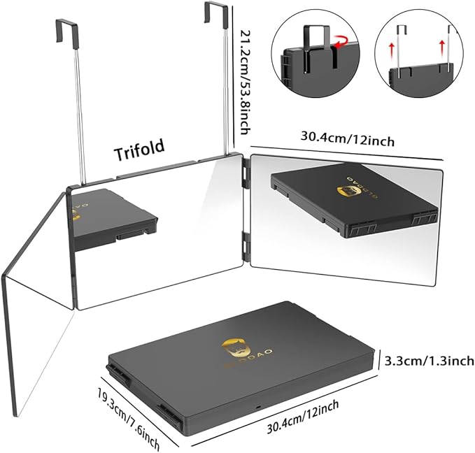 360 Mirror for Haircuts for Men for Women for Braiding Hair Trifold 3 Way Mirror to See Back of Head Barber Haircut Tool Three Way for Hair Cutting Self Cut