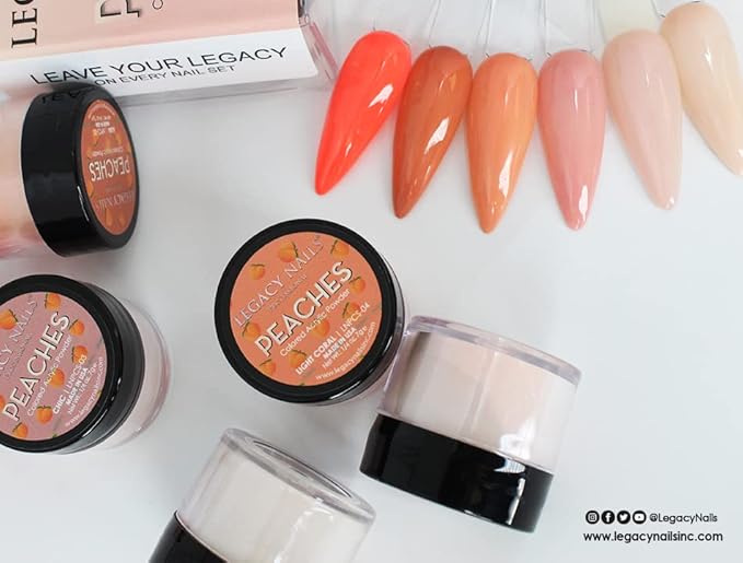 Legacy Nails Acrylic Powder Collection - PEACHES COLLECTION - 6 Colors Inspired by Wings - Professional DIY Nail Art Set for Dip & Acrylic Extensions