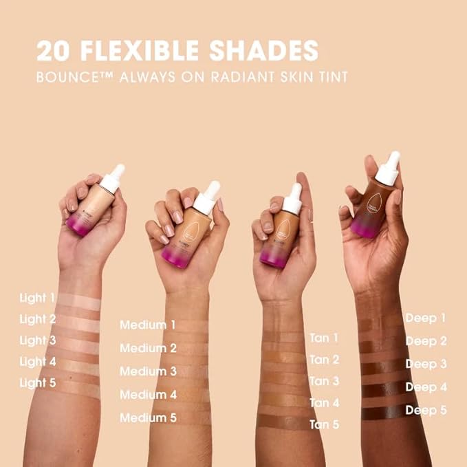 Beautyblender 12-Hour Always on Radiant Skin Tint, Breathable Serum Foundation Stays Put for All Day Long Wear, Infused with Hyaluronic Acid & Niacinamide, Light 5