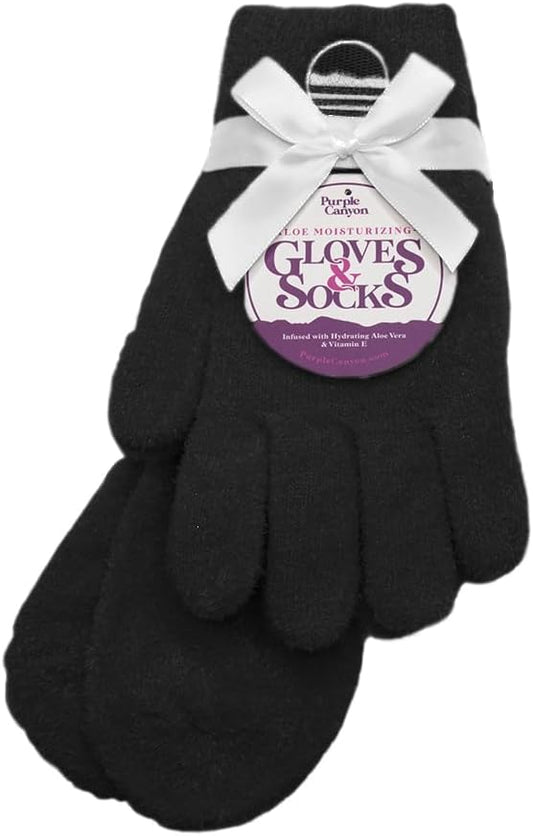Purple Canyon Moisturizing Socks and Gloves Set | Black Fuzzy Socks and Gloves with Aloe and Vitamin E for Women | Women's Gifts for Self-Care