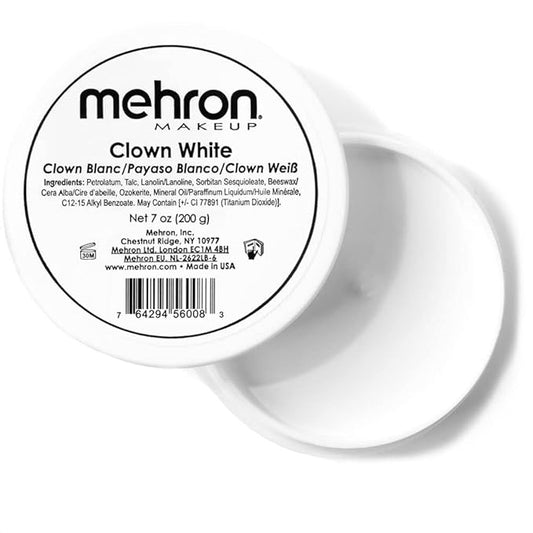 Mehron Makeup Clown White Professional Face Paint Cream Makeup | White Face Paint for Stage, Film, Cosplay, & Mime | Halloween Clown 7 oz (198g)