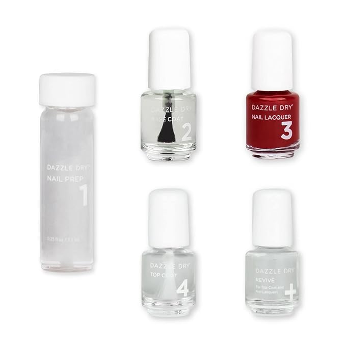Dazzle Dry Mini Kit 4 Step System - Fast Track Cherry, a classic cherry red with blue undertones. Full coverage cream. (5 Piece Kit / 5 Manicures)