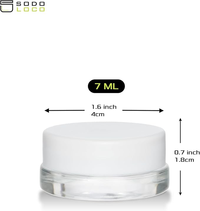 (90 Pack) 7ml Low Profile Thick Glass Jars with White Lids - Airtight Containers for Oil, Lip Balm, Wax, Cosmetics