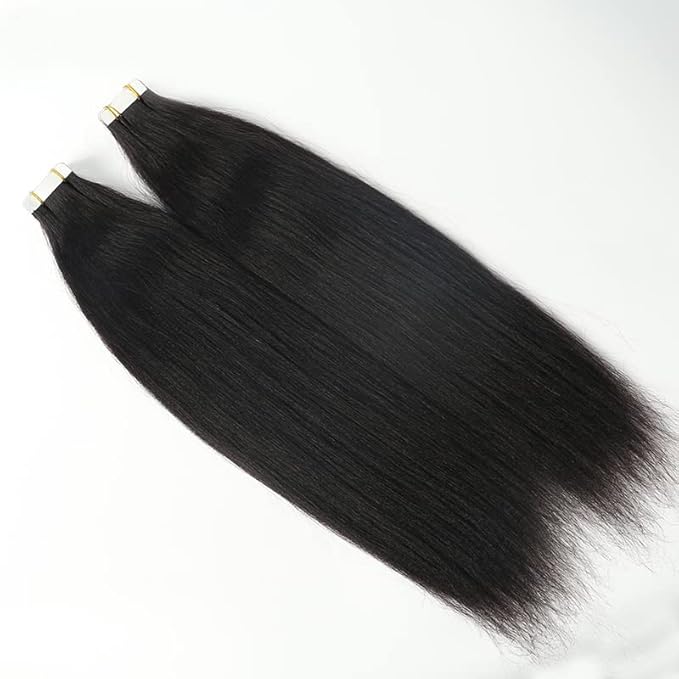 Yaki Tape in Hair Extensions Human Hair for Black Women Light Yaki Straight Seamless Tape in Extensions Real Human Hair 20PCS 50G/Set Skin Weft Invisible Pu Hair Extensions 24Inch Long for Short Hair
