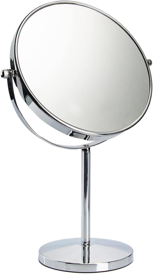 15" Tall Classic Round Desktop Makeup Mirror with Magnification, 8" Large Double-Sided 360° Swivel Free Standing Vanity Mirror, 1X/10X Magnifying Mirror with Stand for Bathroom & Bedroom, No Light