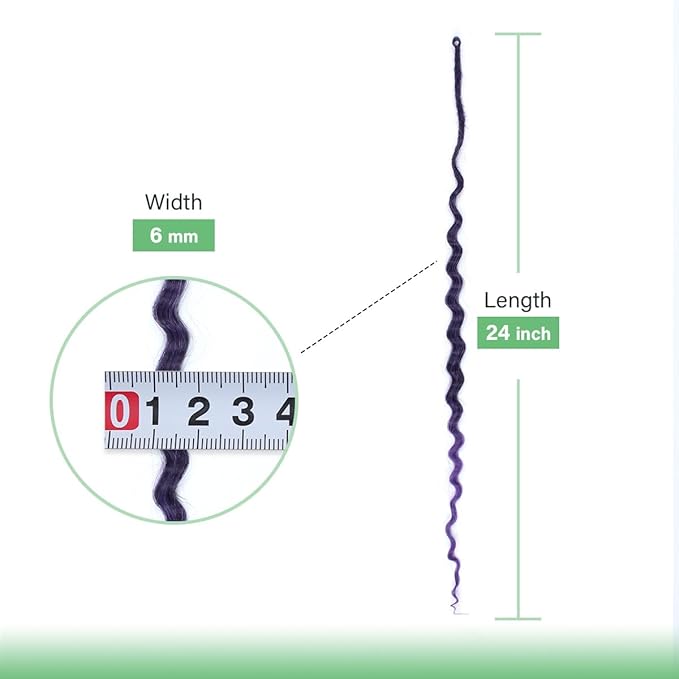 24 In 30 Strands Curly Dreadlock Extensions, Ombre Purple Synthetic Single Ended Dreads Extensions, 100% Handmade Dreads Hippie Style Dreadlocks for Woman