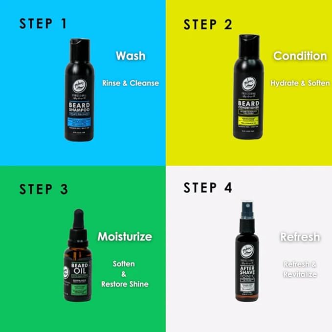 Rolda Beard Care Kit For Men - Beard Grooming Set Includes Beard Shampoo, Beard Conditioner, After Shave, Beard Oil, And Mixed Boar Hair Beard Brush - Beard Care For Sensitive Skin