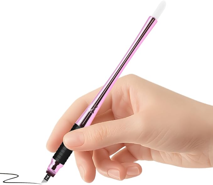 Mellie's Signature Microblading Eyebrow Pen (Pack of 10) - Disposable Pen for Brows - Sterilized Blade, Comfortable Rubber Grip and Pigment Sponge (U18 NANO .15mm, Neon)