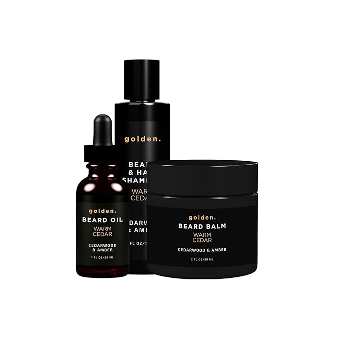Golden Grooming Co. Everyday Beard Bundle – Complete Beard Care Set | Includes Beard Oil, Balm & Shampoo (Regular, Warm Cedar)