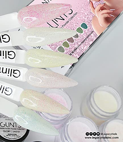 Legacy Nails Professional COLLECTION Acrylic Powder Kit 6 Colors Nail Art Set for Manicure DIY for Dip & Acrylic Nail Extensions (GLINTS COLLECTION)