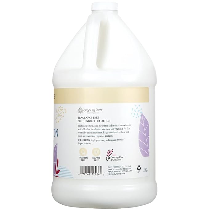 Ginger Lily Farms Botanicals Soothing Butter Lotion for Dry, Sensitive Skin, 100% Vegan & Cruelty-Free, Fragrance Free, 1 Gallon (128 fl oz) Refill (pack of 1)