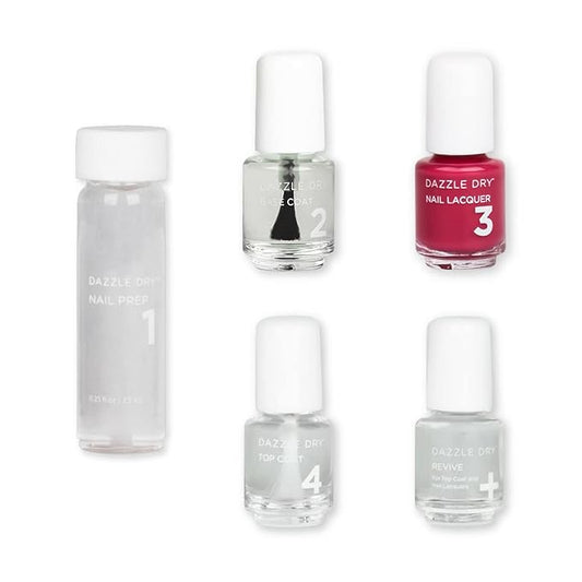 Dazzle Dry Mini Kit 4 Step System - Raspberry Rush, a full coverage raspberry with purple undertones. (5 Piece Kit / 5 Manicures)