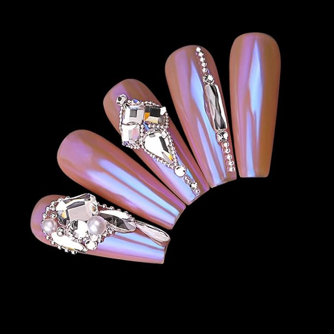 3100Pcs Nail Crystal Rhinestones Kit, Mix Shapes AB Glass, 3D Diamonds Flatback Crystals, with a Drill Pen, Nail Crystal Non Hotfix, Nail Art Decoration(White Rhinestone)