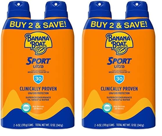 Banana Boat Sport Ultra SPF 30 Sunscreen Spray Twin Pack | Banana Boat Sunscreen Spray SPF 30, Spray On Sunscreen, Water Resistant Sunscreen, Oxybenzone Free Sunscreen Pack, 6oz each (Pack of 2)