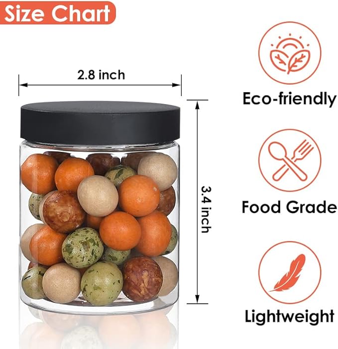 48pcs 8 oz Plastic Containers with Lids Pen Labels Leak Proof BPA Free Airtight Refillable Clear Small Containers Storage Jars for Storing Dry Food Makeup Slime Honey Jam